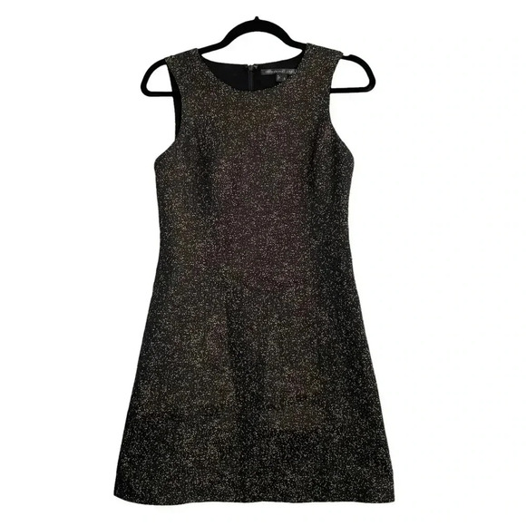 Theyskens' Theory Dino Dress Black Gold Sparkle Metallic Shift Sheath Sleeveless - Picture 2 of 5